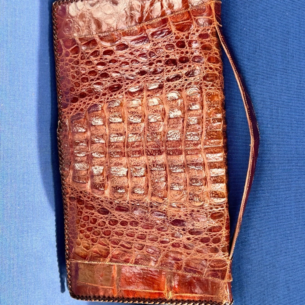 Crocodile Embossed Leather Clutch - Picture 2 of 9